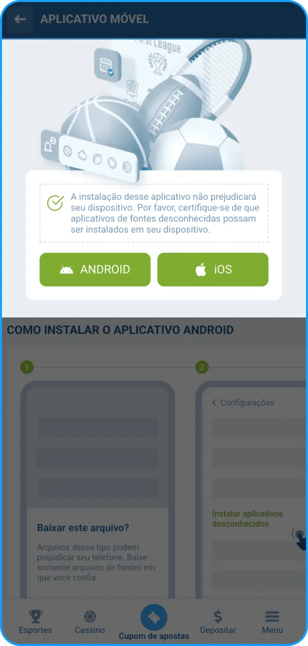 Clique no botão para baixar e iniciar o aplicativo 1xBet no seu iPhone.