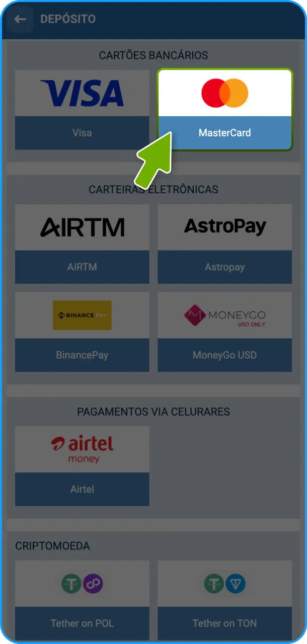 Realize o seu primeiro depósito e bónus através do 1xBet App móvel.