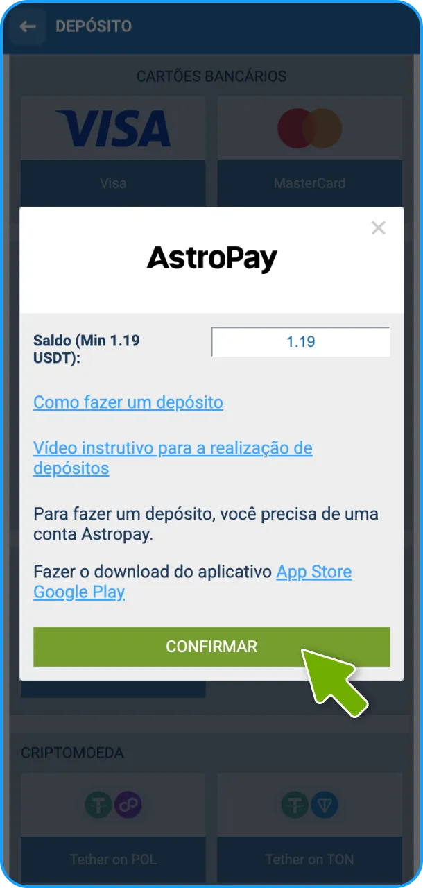 Siga os passos finais para a formalização da transação do Aviator 1xBet.