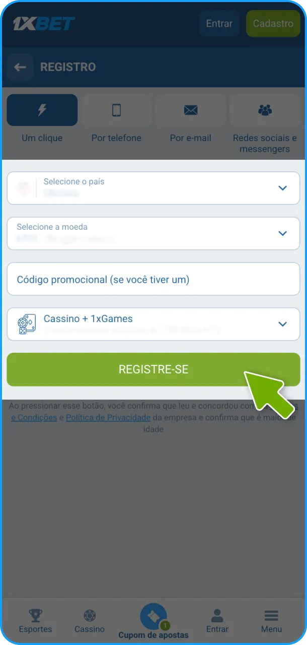 Inicie sua jornada com a inscrição e seleção de bônus na 1xBet.