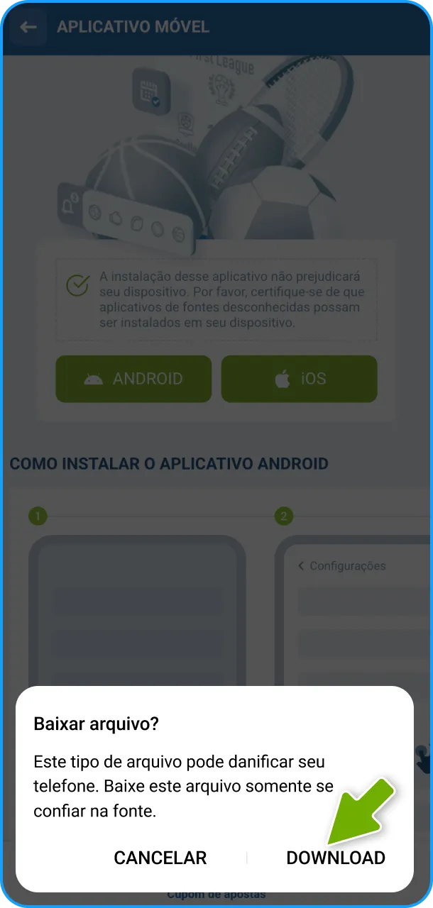 Inicie o processo e faça o download do arquivo oficial da 1xBet.