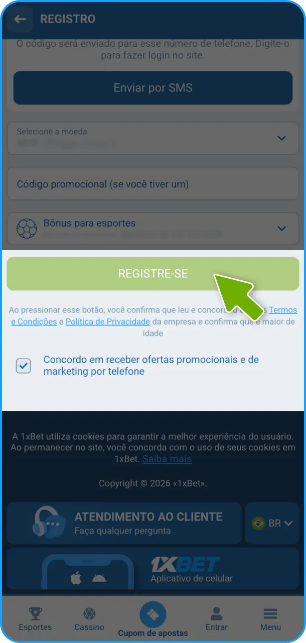 Finalize os passos para a conclusão do registro e login na 1xBet.