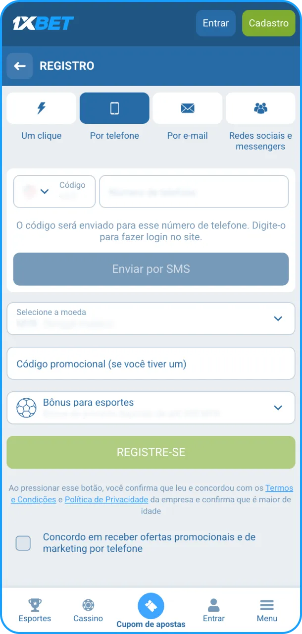 Complete o seu perfil fazendo o preenchimento de dados na 1xBet.