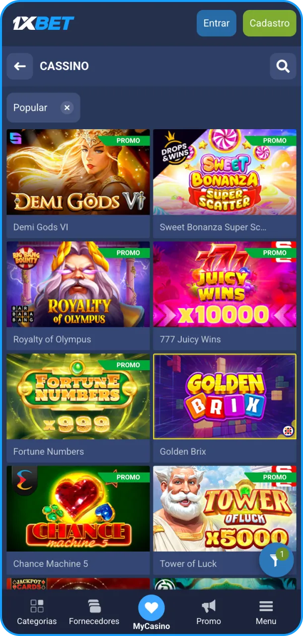 Divirta-se com os melhores jogos de casino disponíveis na 1xBet.