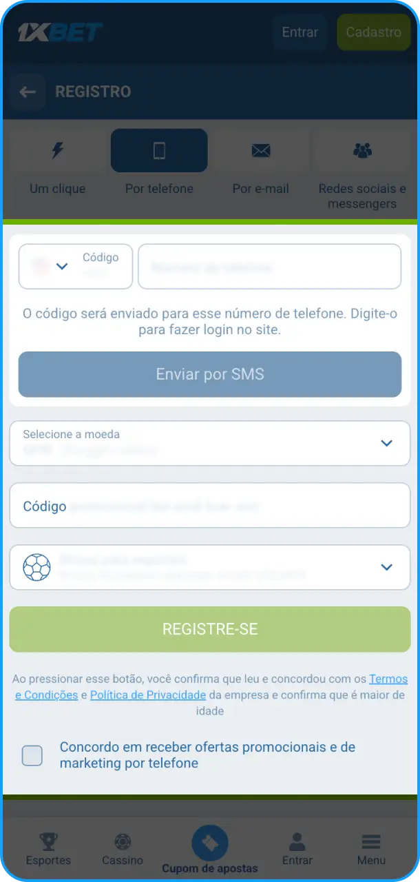 Complete o seu perfil fazendo o preenchimento de dados na 1xBet.