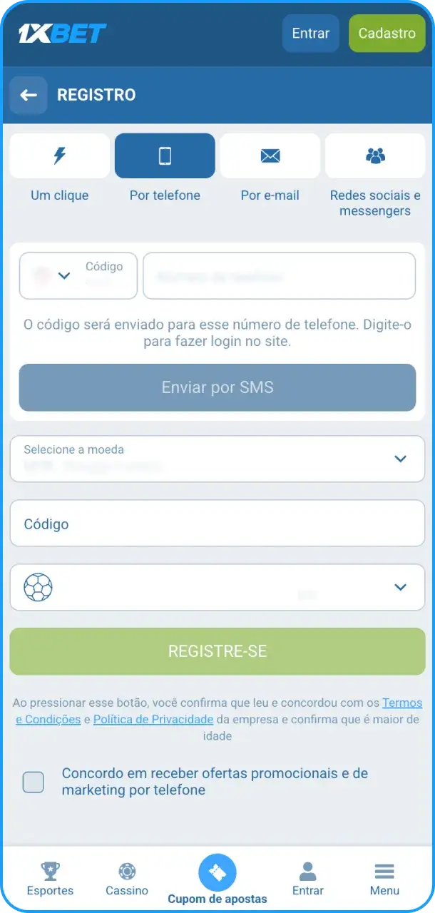 Complete o seu perfil fazendo o preenchimento de dados na 1xBet.