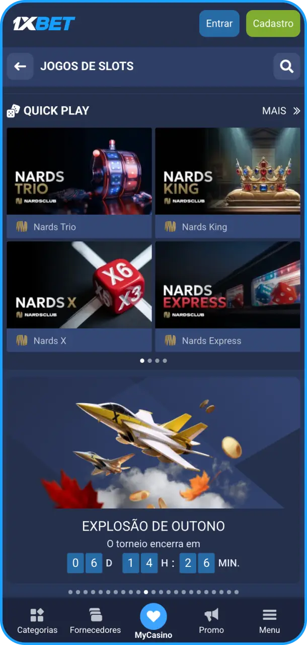Jogos de cassino disponíveis na plataforma 1xBet.